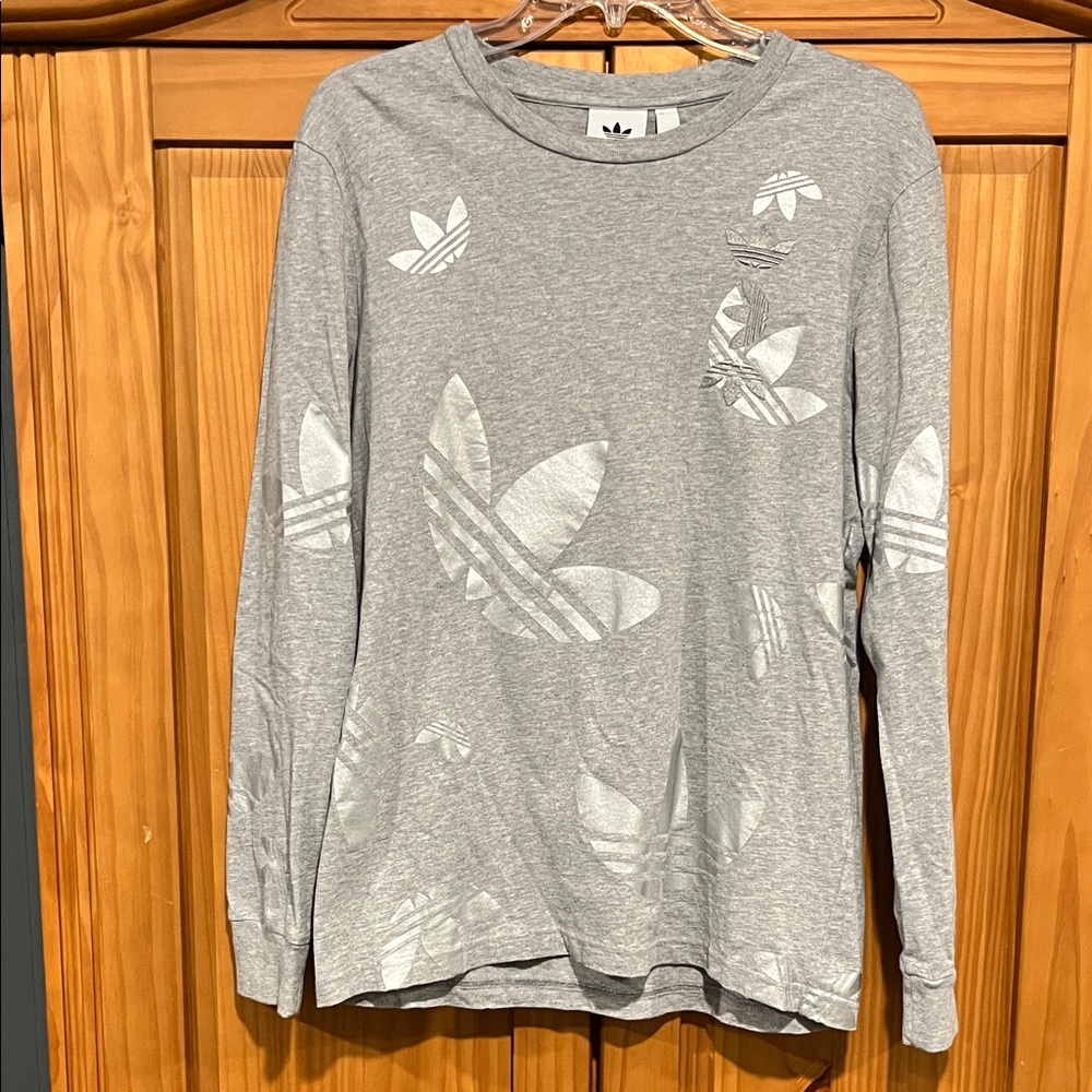 Adidas Heather Gray Logo Long Sleeve Tee
